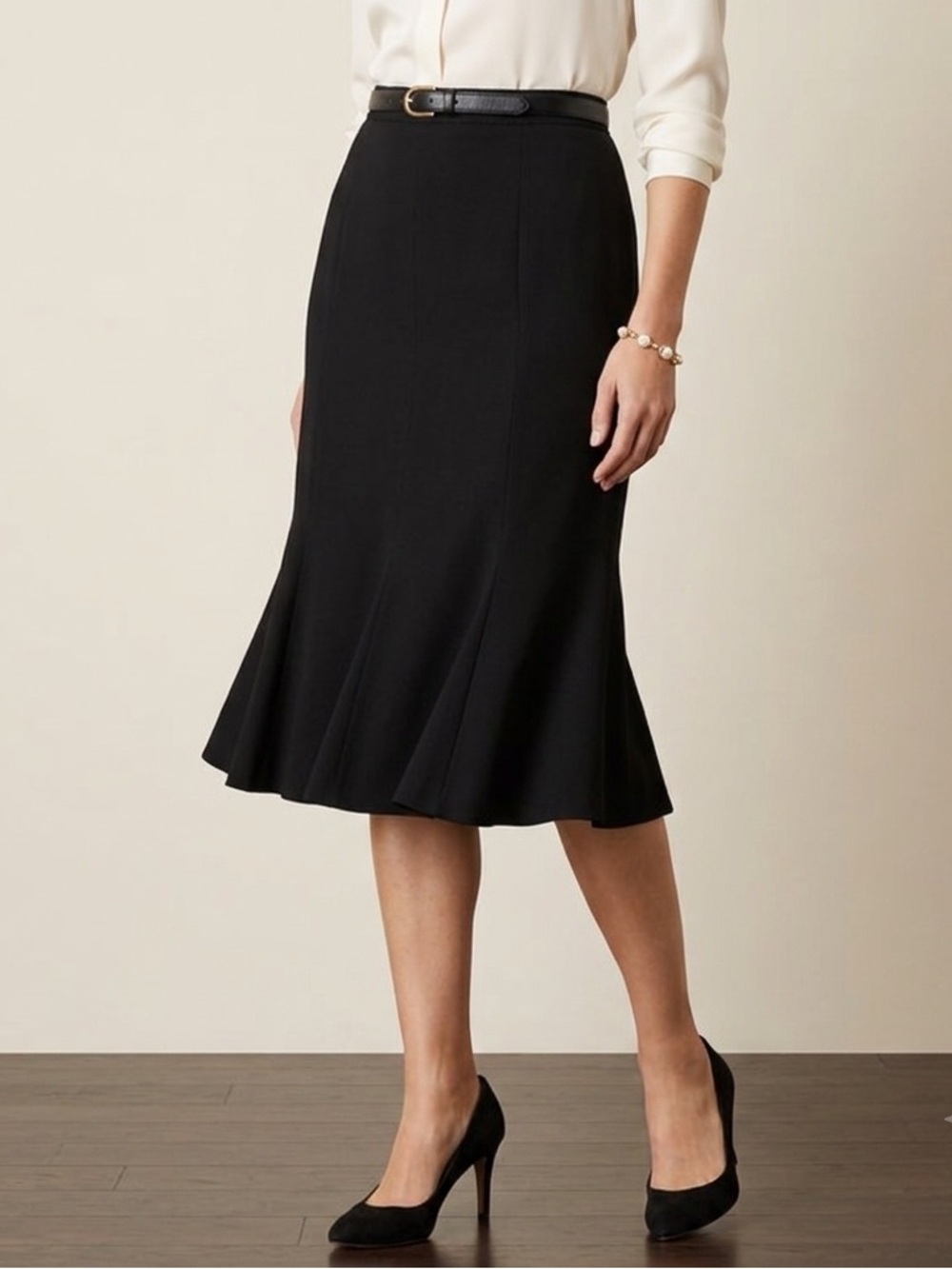 Nygard Collection Tailored Black Midi Skirt with Flared Hem, Women’s Size 8